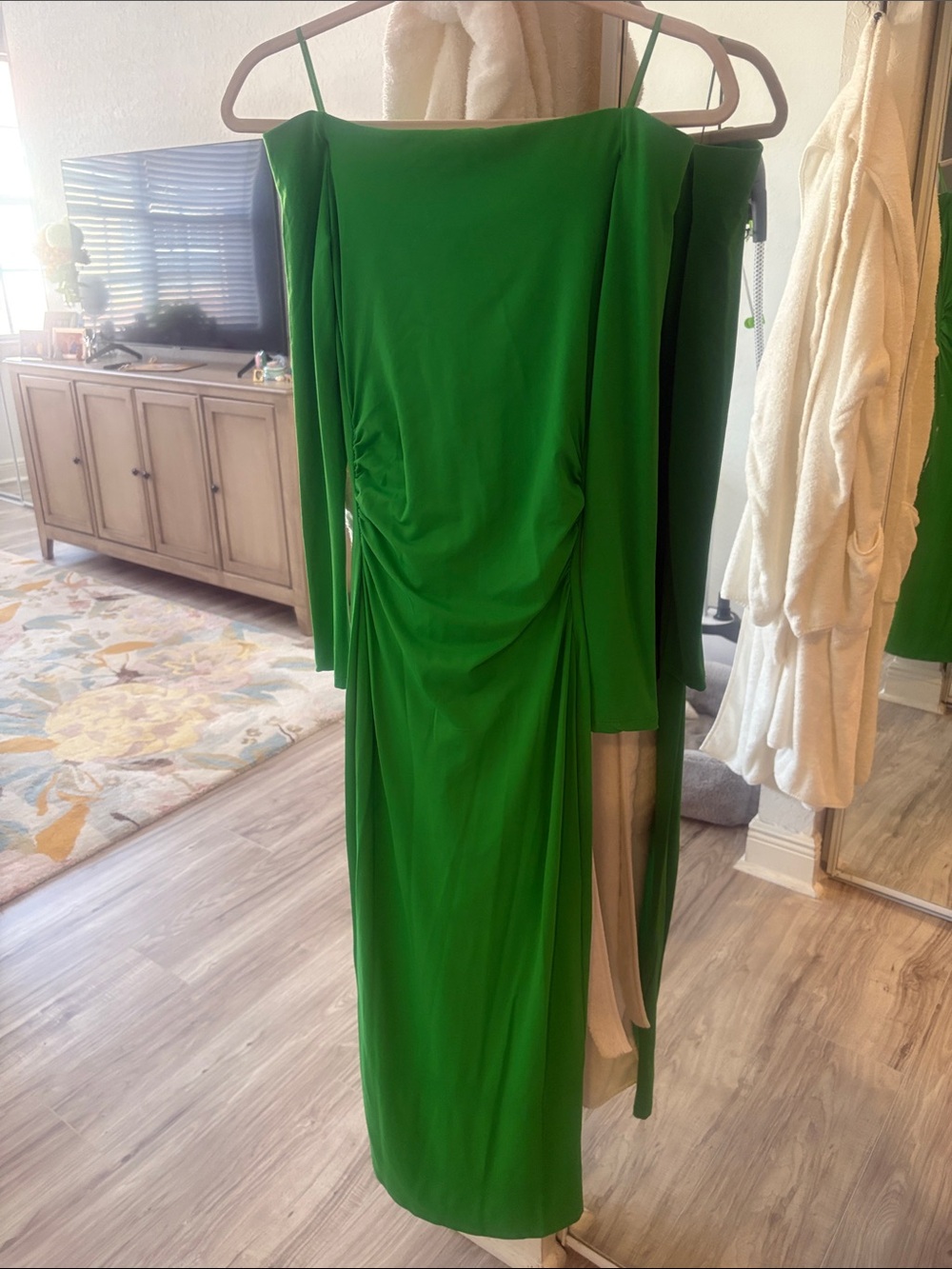 Zara Emerald One-Shoulder Draped Evening Gown